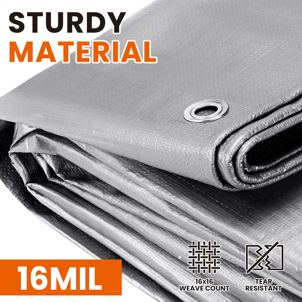 SpacEver 16x20 FT Tarp Waterproof, 16 Mil Tarps Heavy Duty Waterproof Multipurpose Protective Cover UV Resistant Rip & Tear Resistant with Grommets Reversible for Home Boats Cars Camping