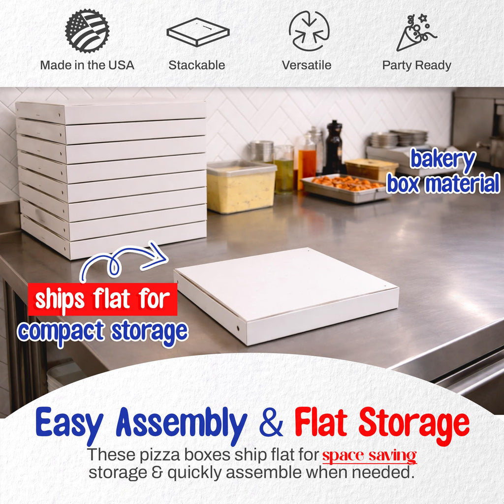 MT Products 16" x 16" x 1.9" Extra Thin White Paperboard Pizza Boxes (10 Pack) - Jumbo Lightweight Folding Bakery Box for XL Thin-Crust Pizza, Donuts, Apparel & Gifts - Made in USA