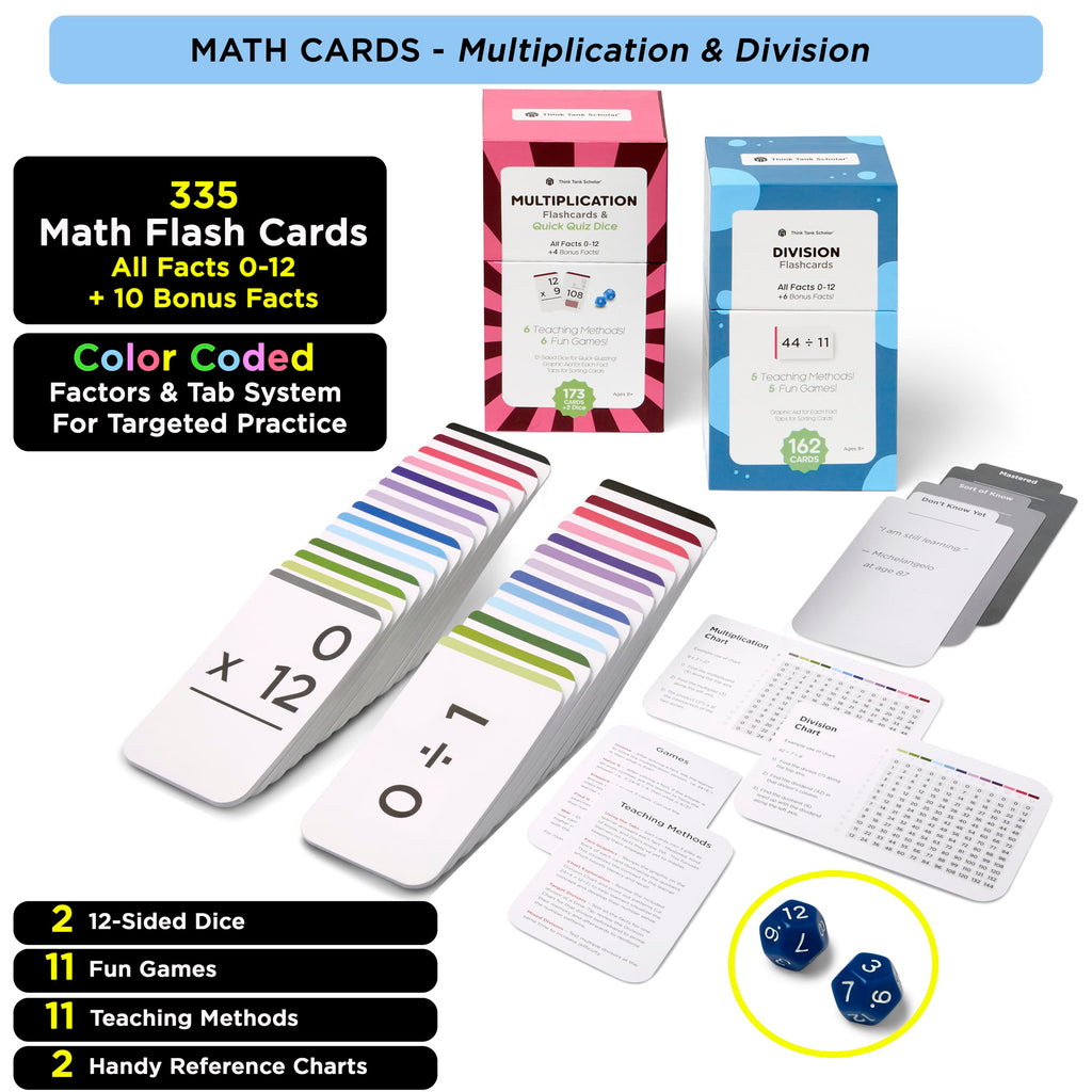 Ultimate Multiplication & Division Math Mastery Flash Cards Bundle: 711 Multiplication & Division Equations (All Facts 0-12) for Engaging 3rd-6th Grade Learning - Color-Coded, Graphic Illustrations