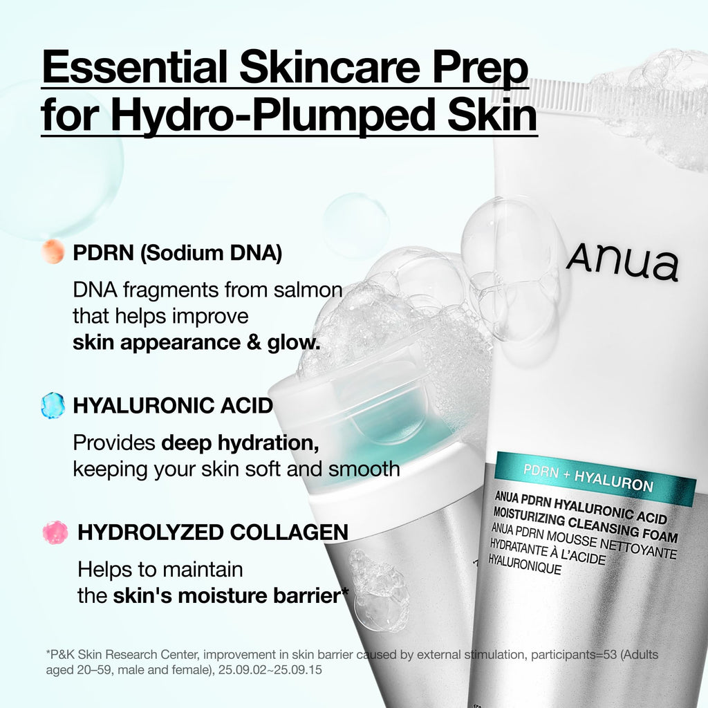ANUA PDRN Hyaluronic Acid Moisturizing Cleansing Foam, Hydrating Facial Cleanser for Dry Skin, Daily Gentle Face Wash with Salmon DNA, Balancing & Pore Care, Korean Skincare (5.07 fl oz)