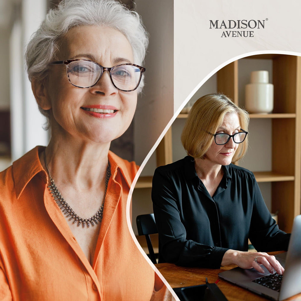 Madison Avenue Square Vintage TR90 Blue Light Blocking Reading Glasses for Women, Anti Glare/Eyestrain Computer Readers Black/Tortoise +2.25