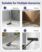 HelpX Small Floor Scrub Brush with Length Adjustable Long Handle, 3 in 1 Heavy-Duty Stiff Bristle Scrubber Brush with Squeegee and Tweezer for Cleaning Bathroom, Tile, Deck, Patio, Garage and Kitchen