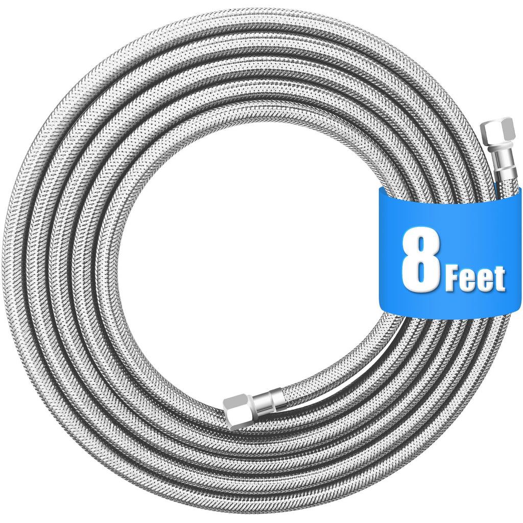 Refrigerator water line - 8 FT Premium Stainless Steel Braided Ice Maker Water Line,Food grade PEX Inner Tube Fridge Water Supply Line with 1/4" Compression Fittings for Refrigerator Ice Maker