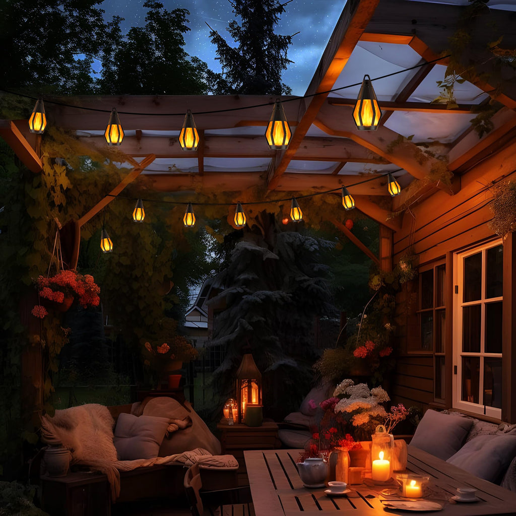 Solar String Lights for Outside, 33Ft Solar Patio Light with 15 Flickering