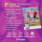 biophix B-3 Nicotinamide 500 mg 60 Caps - Nicotinic Amide Niacin Natural Flush-Free Vitamin Formula - Supports Skin Cell Health