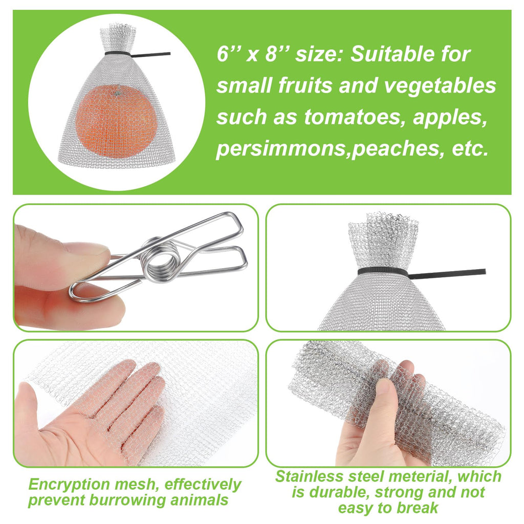 25 Pcs Fruit Protection Wire Mesh Bags 6 x 8 Inch Fruit Bags with Clips and Ties for Fruit Trees Netting Cover Bags Mesh Fruit Protectors for Vegetables Tomato Apple Mango Berry Roots Pl