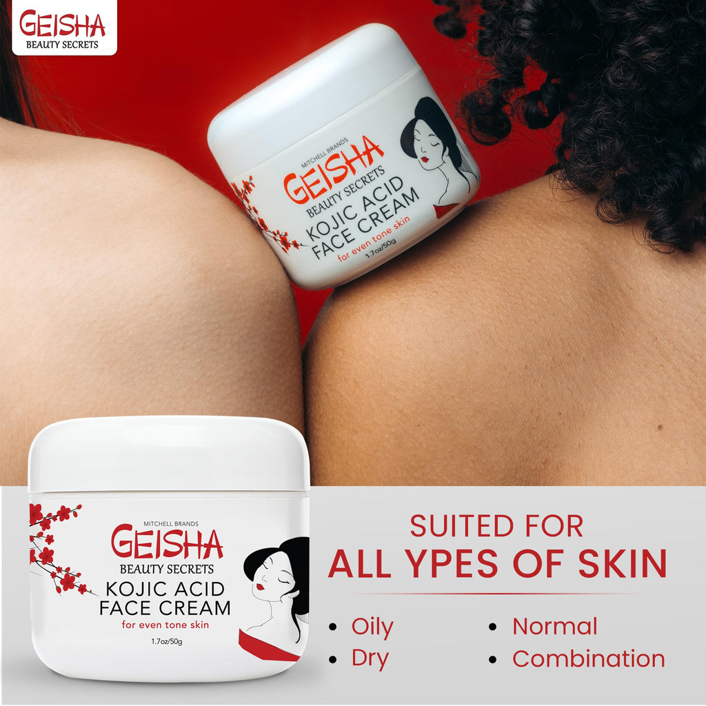 Geisha Kojic Acid Cream - 1.7 fl oz / 50 ml - Skin Brightening Cream for Face, Body, Hands - with Glycolic Acid