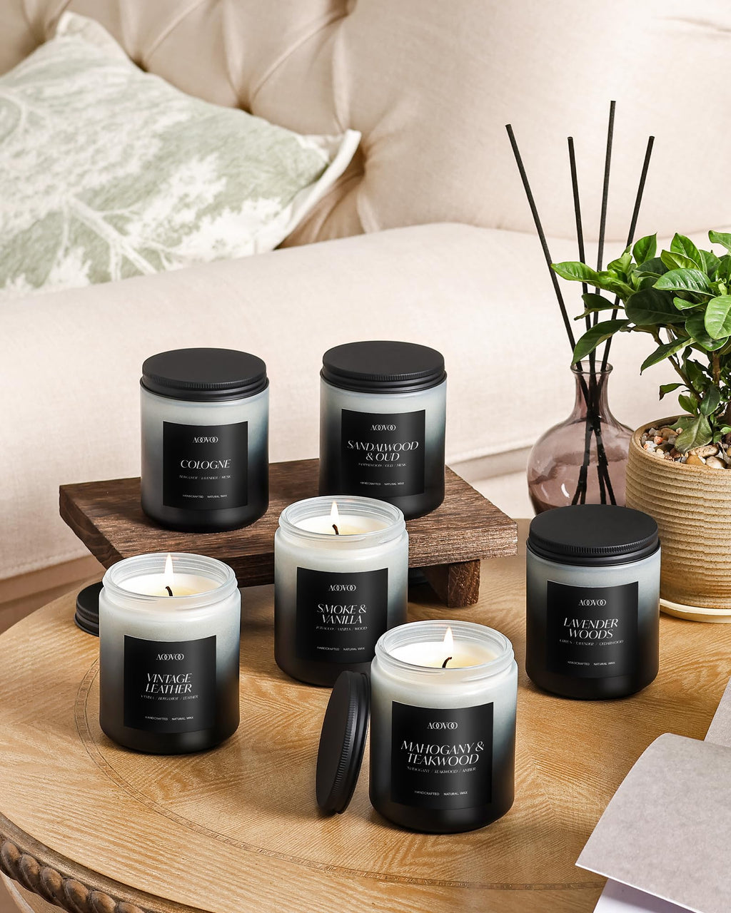 AOOVOO Scented Candles Set - 6 Pack Men Candles for Home Scented