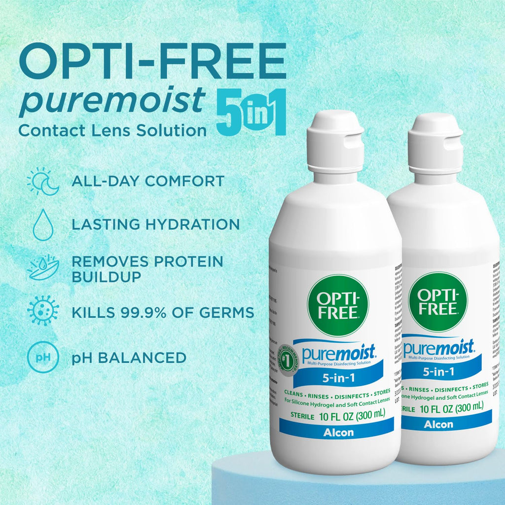 Opti-Free Puremoist Multi-Purpose Contact Lens Solution with Lens Case, 20 Fl Oz (pack of 2- 10oz bottles)