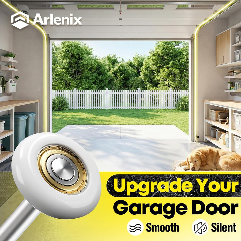 Arlenix 12 Pack Garage Door Rollers Replacement, 2” Nylon Garage Rollers with 6200-zz Dual Sealed Bearings, Quiet & Smooth Operation, Heavy-Duty 4” Steel Stem for Standard Residential Garage Doors