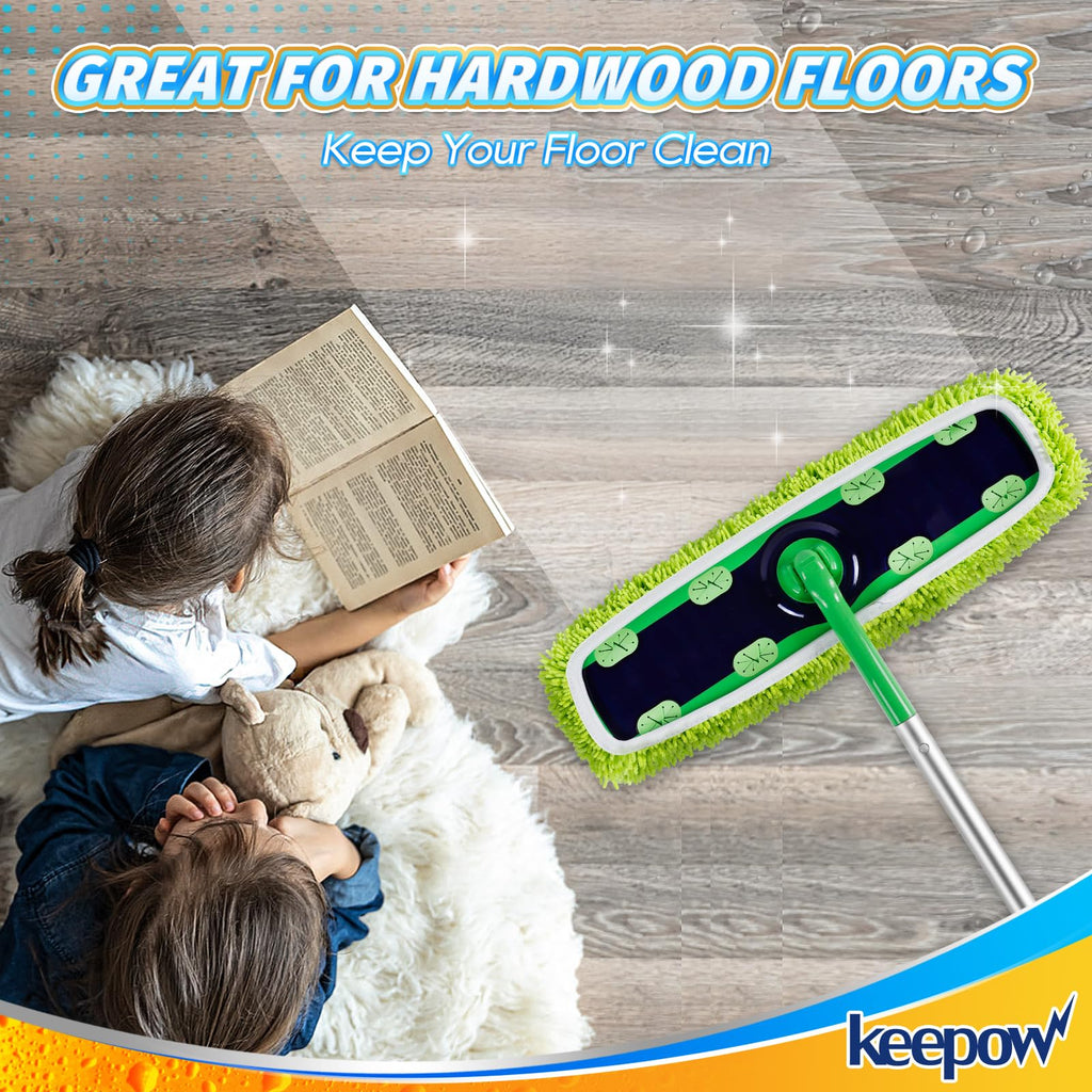 KEEPOW Reusable XL Mop Pads Compatible with Swiffer XL Sweeper, XL Dry Sweeping Cloths, XL Wet Mopping Cloths, Washable Microfiber XL Wet Pads Refills for Surface/Hardwood Floor Cleaning, 8 Pack