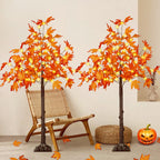 2 Pack 4FT Lighted Maple Tree 100 LED Artificial Fall Tree for Home Decor