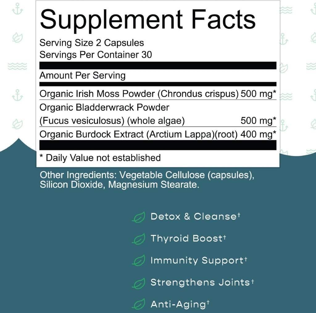 Herbal Vineyards Organic Wildcrafted Vegetable 60 Capsules | 1500MG | Pack of 2 | Irish Sea Moss, Bladderwrack and Burdock Root, Immune Support, Healthy Skin & Energy | Powerful Immunity Booster