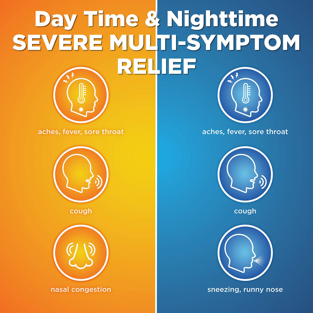 Amazon Basic Care Vapor Ice Day and Night Severe Cold and Flu Relief Caplets, Maximum Strength Multi-Symptom Medicine for Cough, Sore Throat, Nasal Congestion, 48 Count