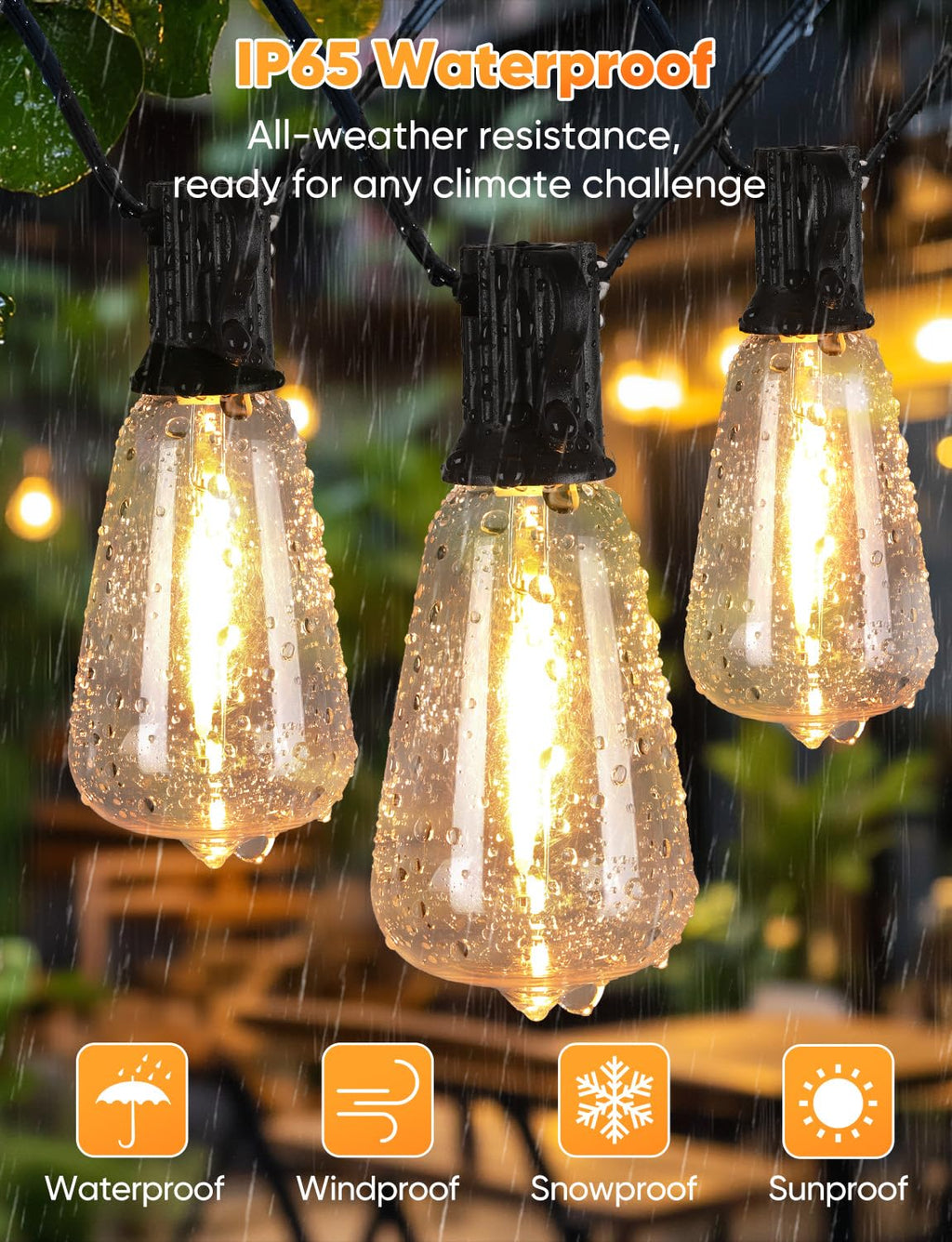 Brightever 120FT LED Outdoor String Lights with Remote, Patio Lights Outdoor Waterproof with 36+2 Shatterproof ST38 LED Bulbs, Dimmable Outside Hanging Light for Porch, Garden, Backyard, Cafe, 2700K