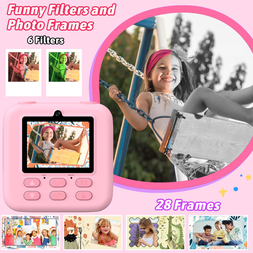 Kids Instant Digital Cameras for Boys and Girls, 1080P HD Dual-Lens Selfie Digital Camera with Print Paper & TF Card, Christmas Birthday Gifts Toys for Toddler and Teenagers Age 3-16 Years Old