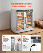 VEVOR Electric Hot Box Food Warmer, 5-Tier Commercial Warming Cabinet with Water Tray, Double-Door and Adjustable Shelves, Stainless Steel Food Warmer Cabinet, for Restaurant, Kitchen, Pizza, Chicken