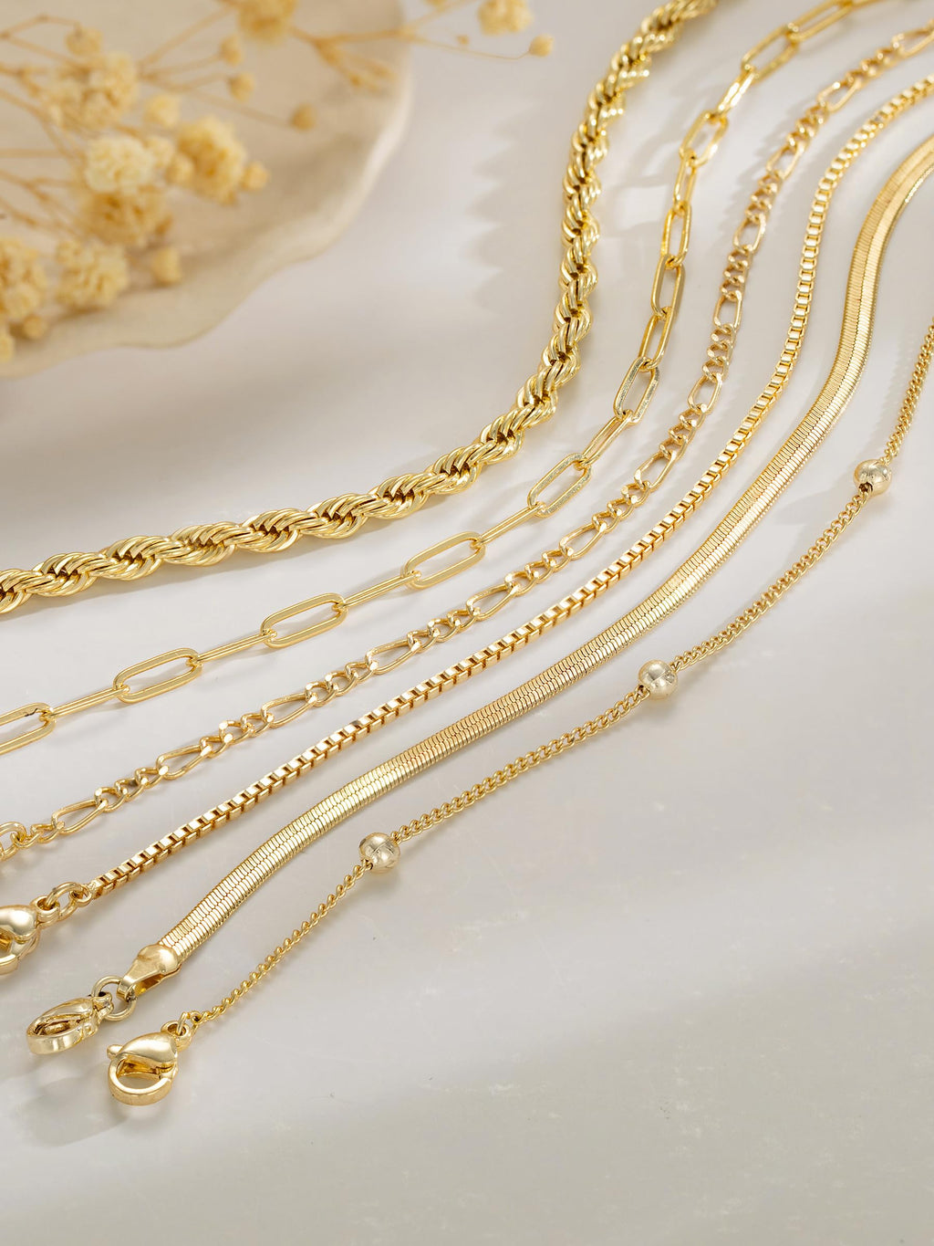 CTEEGN Anklets for Women, 14K Gold Plated 6 Pcs Layered Dainty Anklet Set