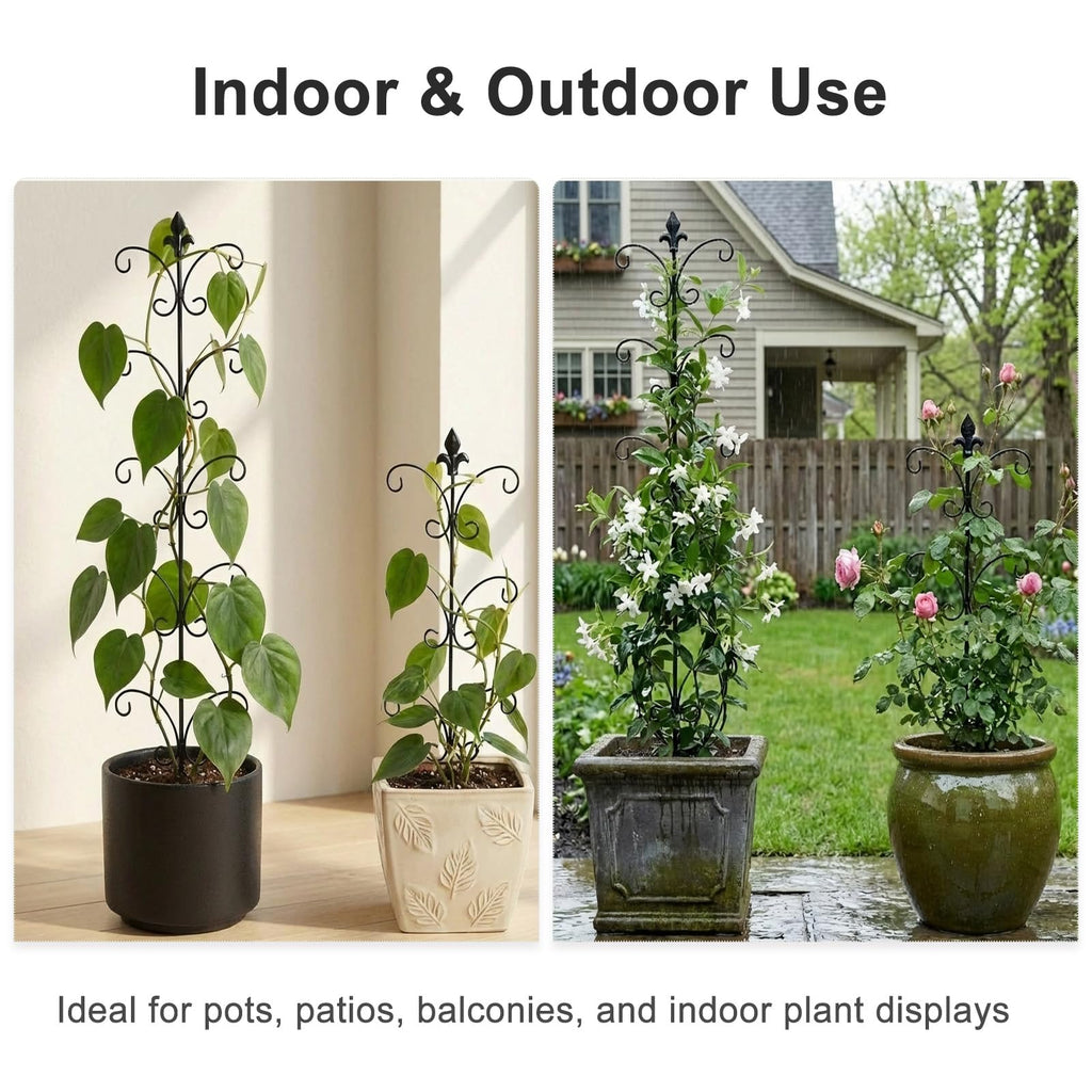 Metal Monstera Plant Support 2-Pack, Adjustable Height Steel Plant Trellis for Pothos, Vining & Climbing Potted Plants, Indoor & Outdoor, Sturdy Rotatable Plant Stakes with Rounded Ends, 31" & 46"