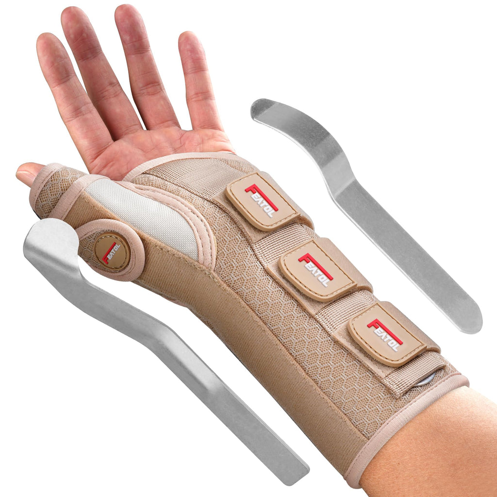 FEATOL Carpal Tunnel Wrist Brace Night Support, Thumb Spica Splint Left Hand for De Quervains Tenosynovitis, Tendonitis, Thumb Brace for Women Men, Beige, Large/XLarge