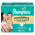 Swaddlers Diapers, Size 3 (13-26 lbs), 136 Count, Fragrance Free, Hypoallergenic, Absorbent, Pediatrician Recommended, Skin Safe