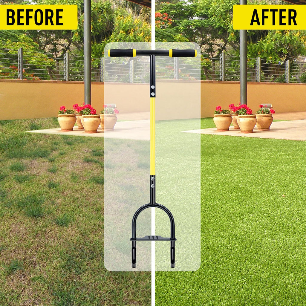 Jardineer Manual Core Aerator Lawn Tool with 2 Hollow Tines, 38" Sharp Grass Aerator for Compacted Soil & Yard Care, Heavy Duty Garden Aerating Tool with Anti-Slip Foot Bar & T-Handle for Lawn Health