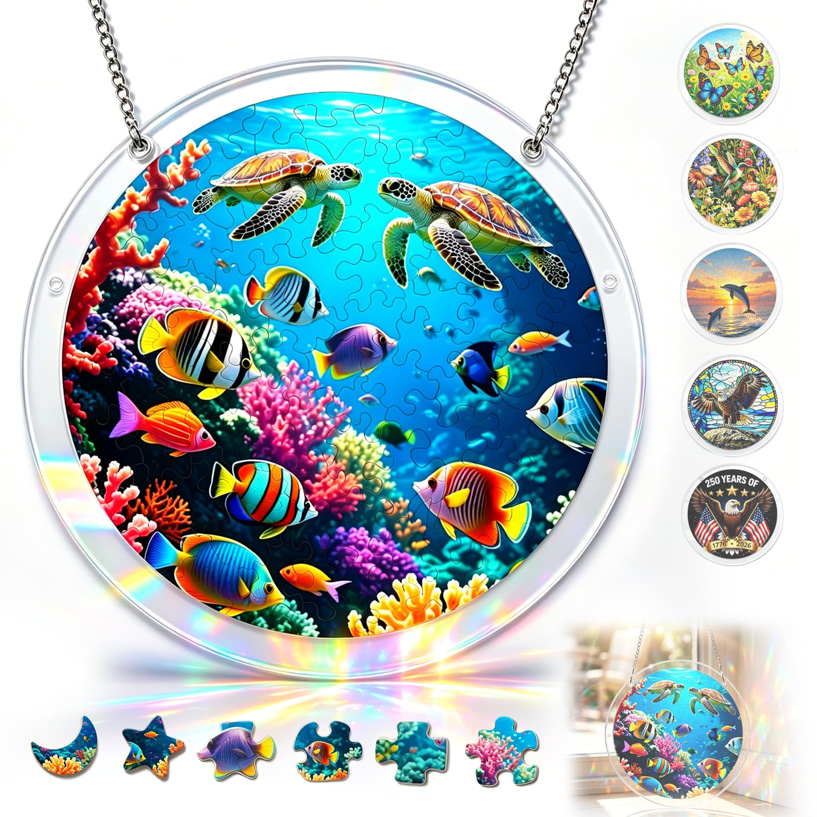 Acrylic Jigsaw Puzzle Suncatcher 7.8'',Stained Glass Suncatcher Home Decor
