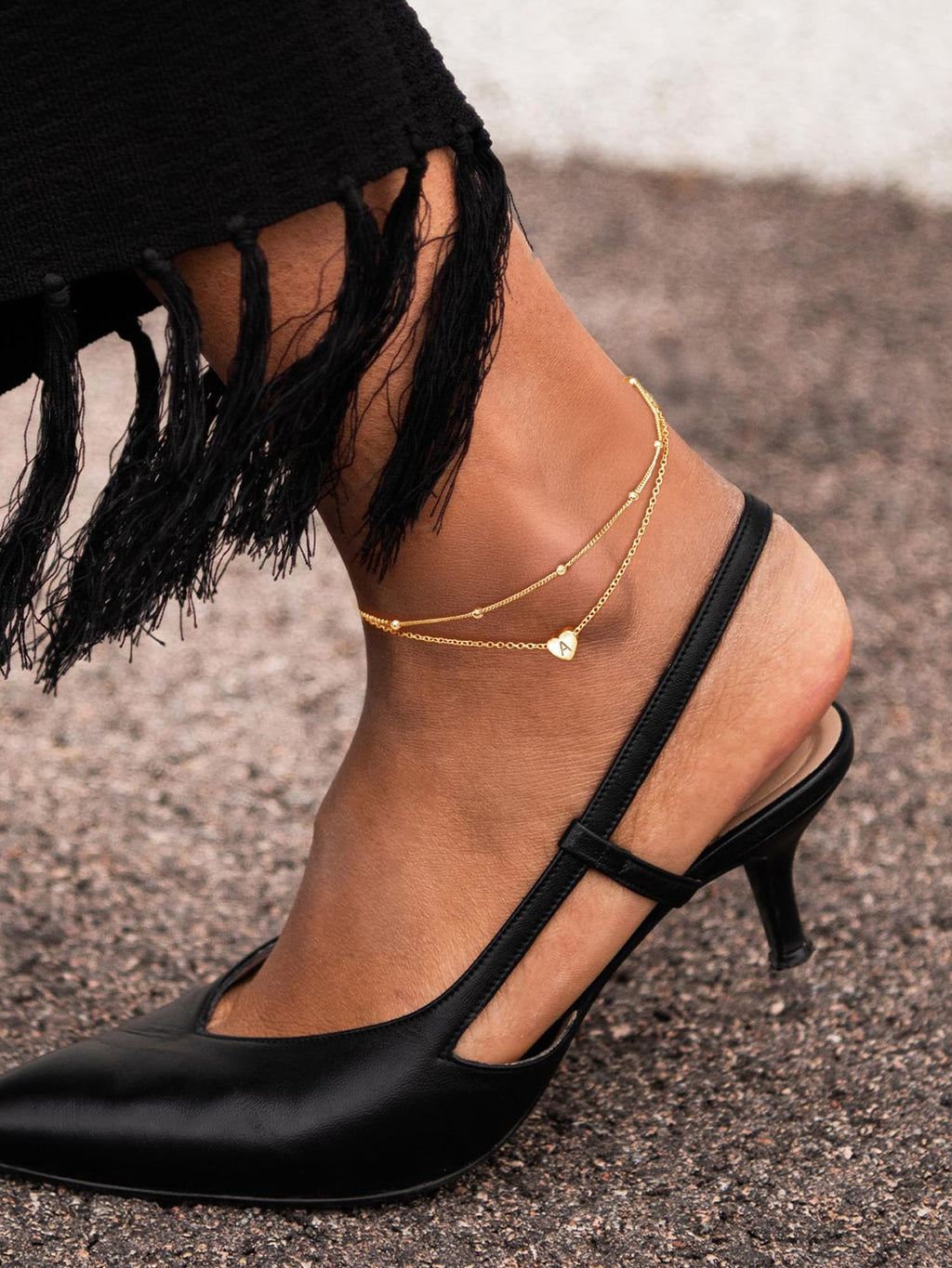 ChicSilver Gold Ankle Bracelets for Women Waterproof 14k Gold Anklets for Women Dainty Heart Layered Initial Anklet With Letter M