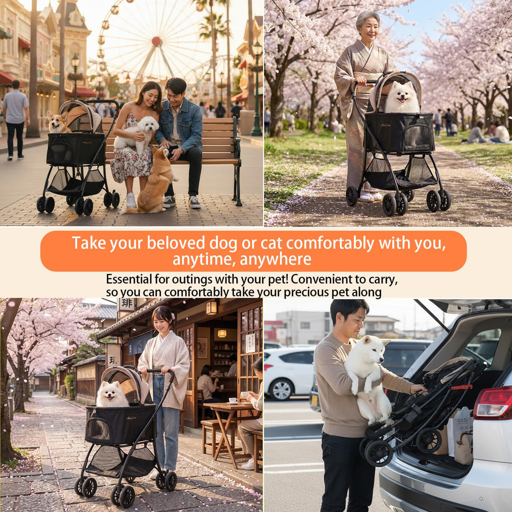 MILA&LOUIS Pet Stroller, 22" Pet Cradle for Small Dog, Dog Stroller with 4 Pu Wheels, 10Lbs Ultra-Light Dog&Cat Stroller for Small Pets, Max 22Lbs Capacity Detachable & Foldable Design with Cup Holder