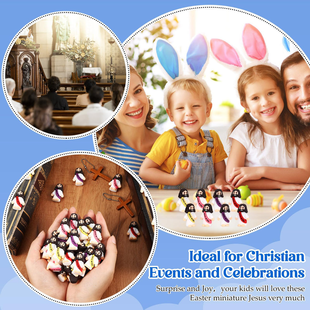 Bememo 100 Pcs Little Jesus Figures Jesus Loves You Original Design Rubber Pocket Toys Little Figures to Hide and Seek Sunday School Religious Party Share Gifts(Bright Colors)