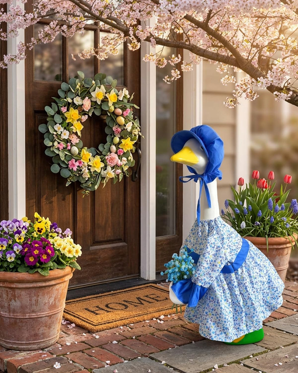 Fall Summer Porch Goose Outfits, Floral Dress & Hat Fits 23" Statue