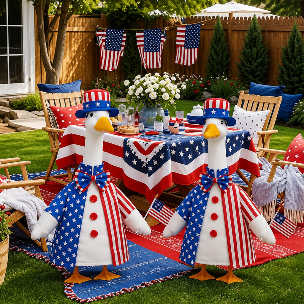 ENBOFID 4th of July Porch Goose Outfits, Patriotic Goose Outfits Costume for 23inch Plastic Cement Statue, Independence Day Goose Outfits Clothes for Outdoor Garden Patio Decor