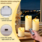 HVOPGEEUAN Flickering flameless Candles, Battery Operated Candles with Remote, led Pillar Candles，Electric Candle Set of 3，Christmas Home Wedding Birthday Decor（Ivory White） ﻿ ﻿