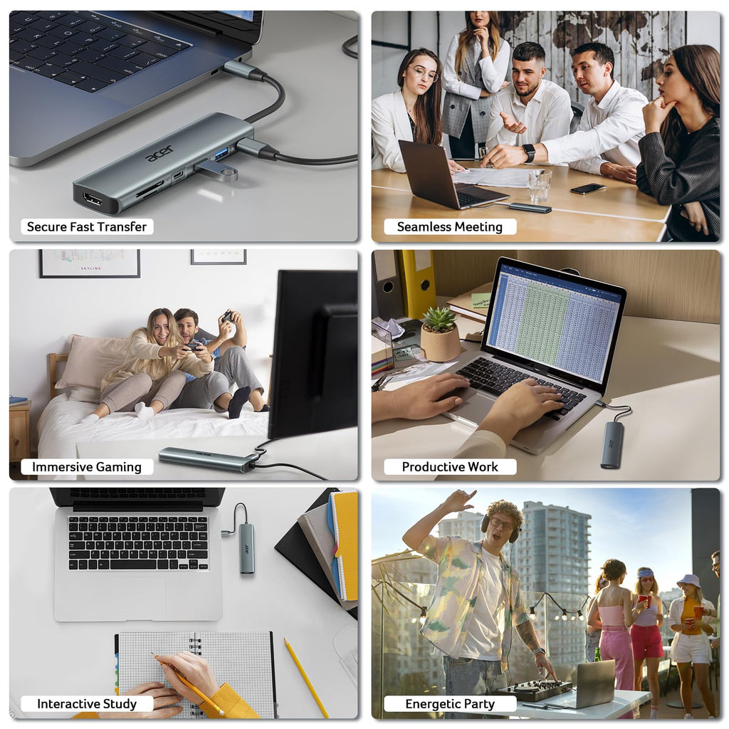 Acer USB C Hub, 7 in 1 Multi-Port Adapter for Laptop/Mac Type C Devices