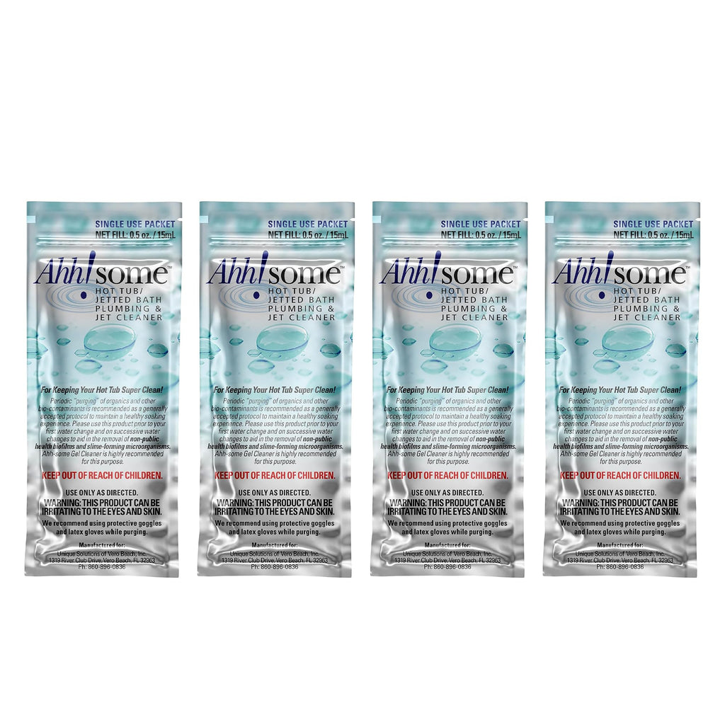 Ahh-Some - Hot Tub Cleaner & Purge Packet | Clean Pipes, Jet Line & Jets Gunk Build Up | Clear & Soften Water for Hot Tub, Jetted Tub, Swim Spa | Top Clarifier Up to 450 Gallons of Water (Pack of 4)