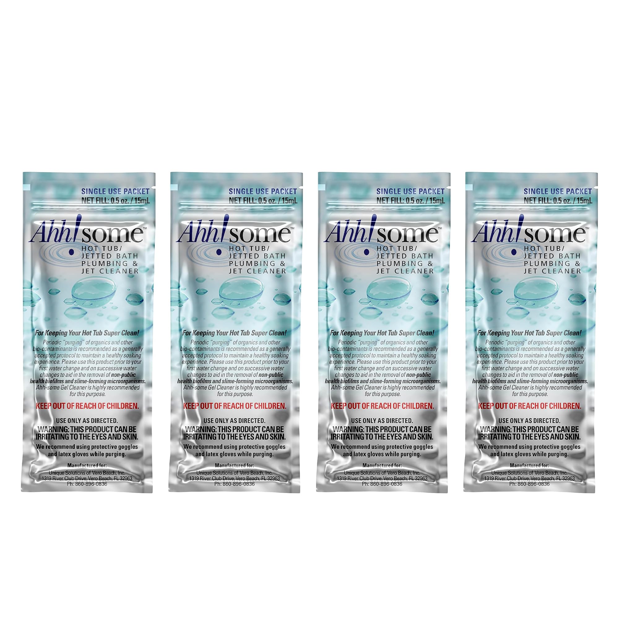 Ahh-Some - Hot Tub Cleaner & Purge Packet | Clean Pipes, Jet Line & Jets Gunk Build Up | Clear & Soften Water for Hot Tub, Jetted Tub, Swim Spa | Top Clarifier Up to 450 Gallons of Water (Pack of 4)