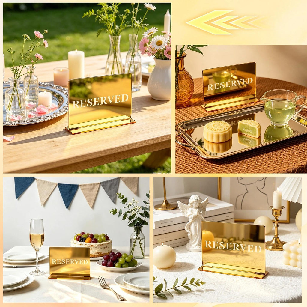 6 Pieces Large Gold Reserved Table Signs, Reserved Seating Sign, Reserve Signs for Wedding Exclusive Seat Identification at Restaurants and Parties (Large-6PCS)