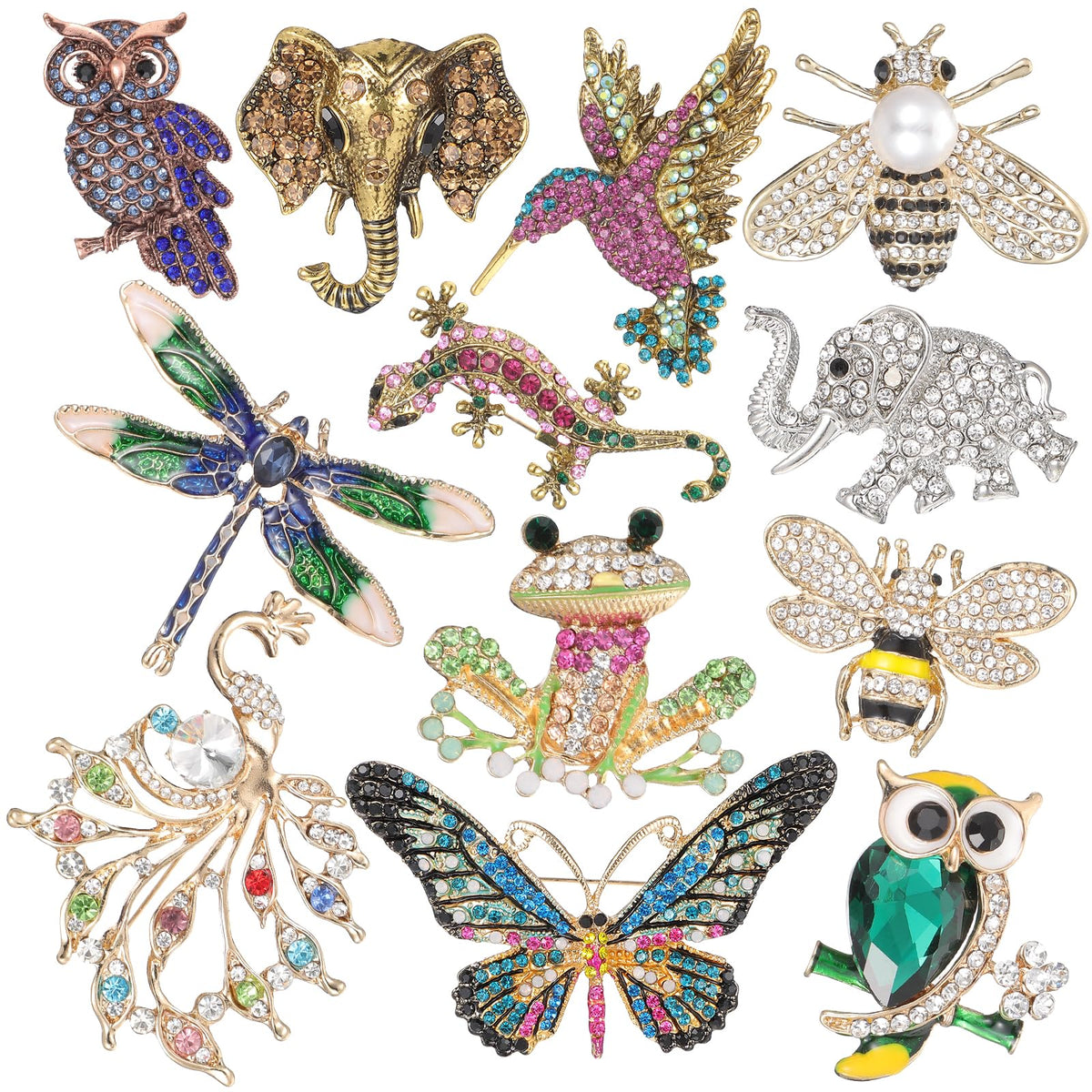 12pcs Women Brooches Bulk Set,Rhinestone Crystal Vintage Brooch Pins,Retro Broches Pin for Women Mother's Day Gifts Christmas Gifts