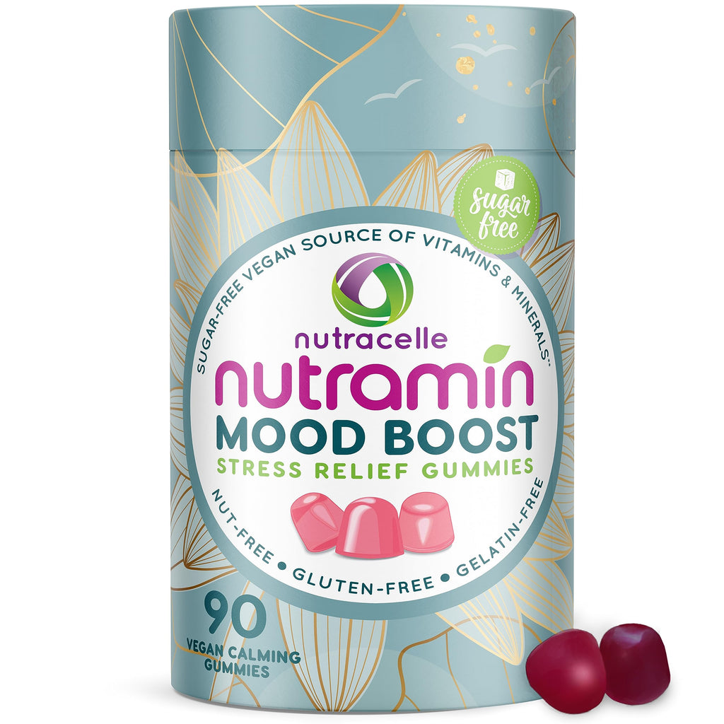 NUTRAMIN Mood Boost Multivitamin Gummy - Delicious & Yummy Anti-Stress Magnesium Ashwagandha Gummies + B Complex Vitamins for Focus and Calm - Sugar-Free, Vegan, Gluten-Free, Allergy-Safe (90 Count)