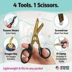 Nursing Tools Hummingbird 4 in 1 Medical Scissors - Compact Pocket Size Trauma Shears for Nurses, Students, Respiratory Therapists, Veterinarians, and Medical Professionals (Black + Black)