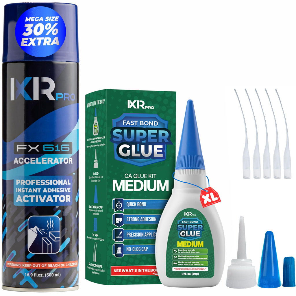 CA Glue with Activator Kit 1.75 oz Medium Viscosity Cyanoacrylate Glue 16.9 oz Activator Spray Heavy-Duty SuperGlue for Gap-Filling, Wood, Metal, Plastic, Furniture Repair, Vertical, Overhead Surface