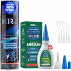 CA Glue with Activator Kit 1.75 oz Medium Viscosity Cyanoacrylate Glue 16.9 oz Activator Spray Heavy-Duty SuperGlue for Gap-Filling, Wood, Metal, Plastic, Furniture Repair, Vertical, Overhead Surface