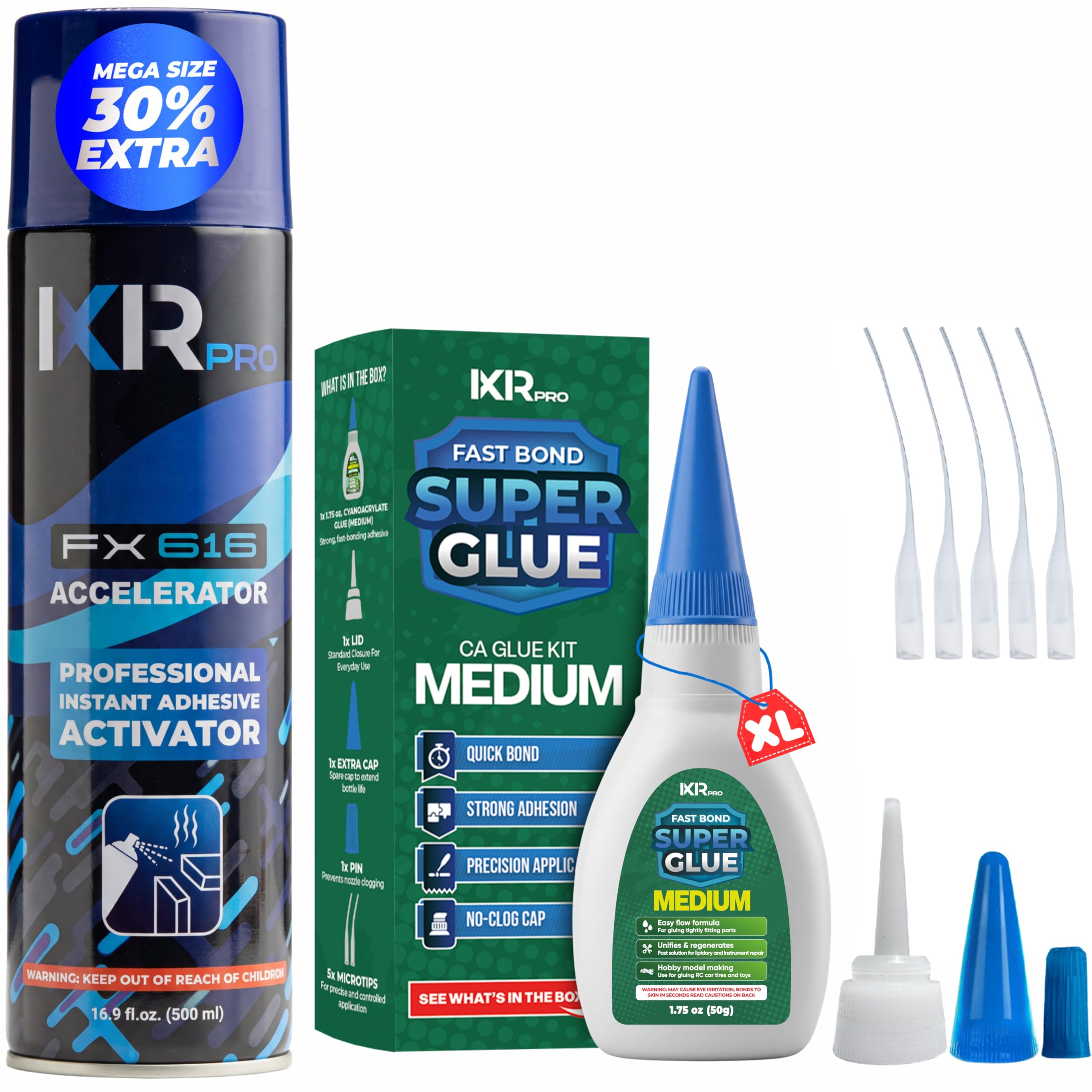 CA Glue with Activator Kit 1.75 oz Medium Viscosity Cyanoacrylate Glue 16.9 oz Activator Spray Heavy-Duty SuperGlue for Gap-Filling, Wood, Metal, Plastic, Furniture Repair, Vertical, Overhead Surface