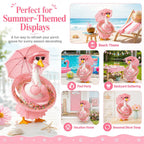 DaGailen Summer Porch Goose Outfits 23 Inch, Pink Polka Dot Porch Goose Bikini Set with Parasol Umbrella, Swim Ring, Sun Hat and Heart Sunglasses, Porch Goose Accessories for Yard Garden Patio Decor