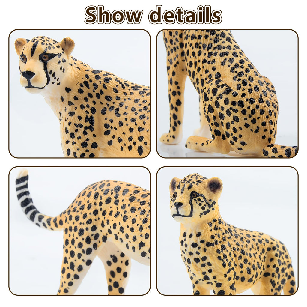 Toymany 8PCS Cheetah Figurines with Cheetah Cubs, Realistic Jungle Zoo Animals Figurines Family Set, Educational Toy Cake Toppers Christmas Birthday Gift for Kids