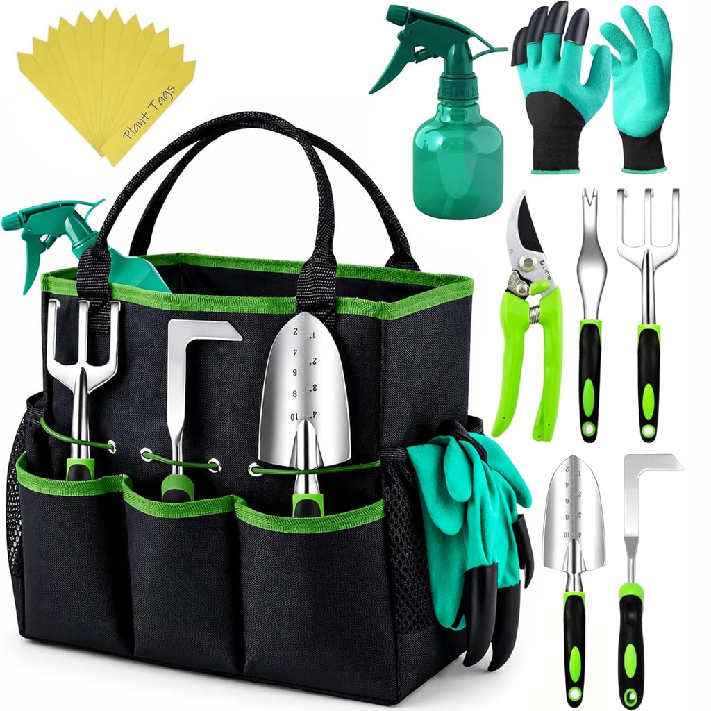 Heavy Duty Gardening Tools - Gardening Gifts for Women, Men, Mom, Dad - Durable, Ergonomic Garden Tools Set (Green)