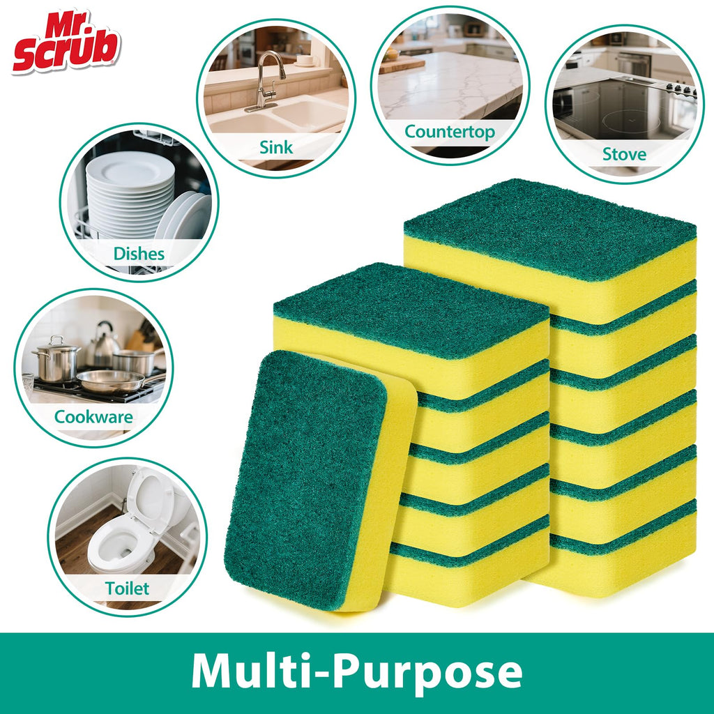 Mr. Scrub Sponges Kitchen Scrub Dish Sponge Scouring Pad, 48 Pack Cleaning Brush Scrubber Supplies for Soap, Dishwashing Dinnerware Sets Pan Pot Towels Cloth Rags Holder Glass Dishwasher Sink Bathroom
