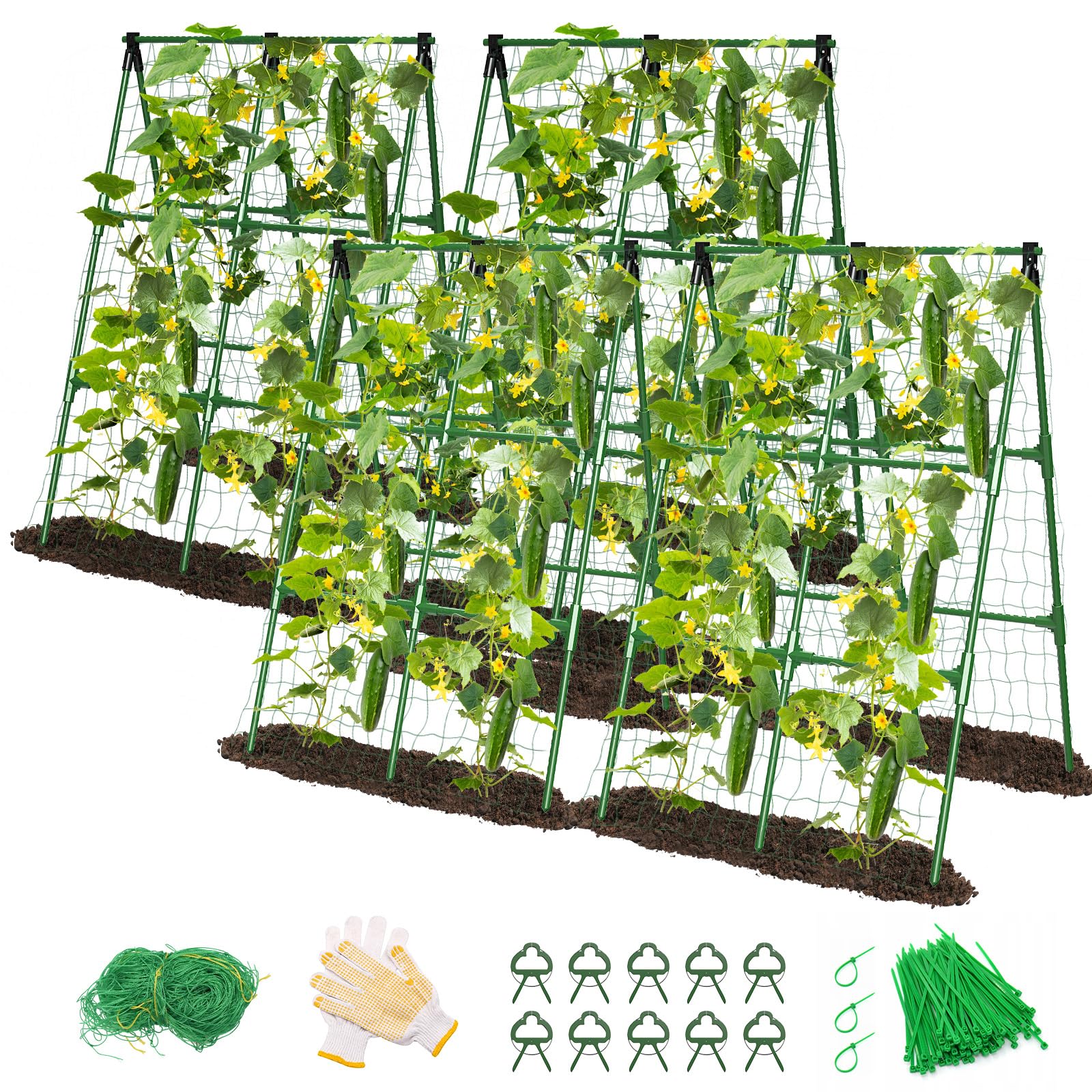 MYMULIKE 2 Pack Cucumber Trellis, Garden Trellis for Climbing Plants Outdoor, A-Frame Cucumber Trellis for Raised Bed, Plant Grow Support for Tomato, Squash, Vegetable, Flower(33"x47"x2Pcs)