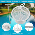 Saillong 2 Set 8" Pool Skimmer Basket for Inground Pool with 2 Skimmer Baskets Handle and 1 Stainless Steel Hook, White Universal Pools Filter Basket Skimmers for Debris Removal, Keep Hands Clean