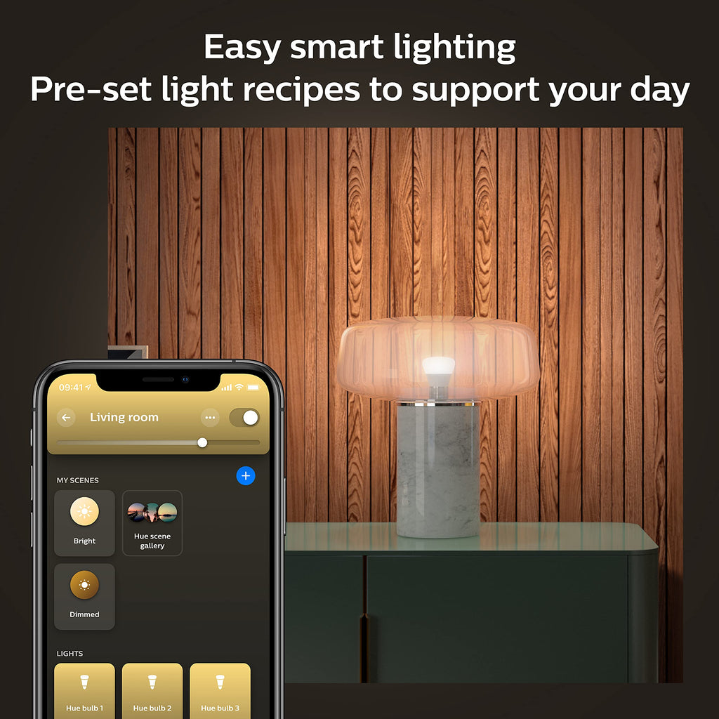 Philips Hue Smart LED A19 Bulb 1-Pack, Warm White Light 2700K, E26 Base, 10.5W, 1100 Lumens, Dimmable, Works with Alexa, Google Assistant, and Apple Home
